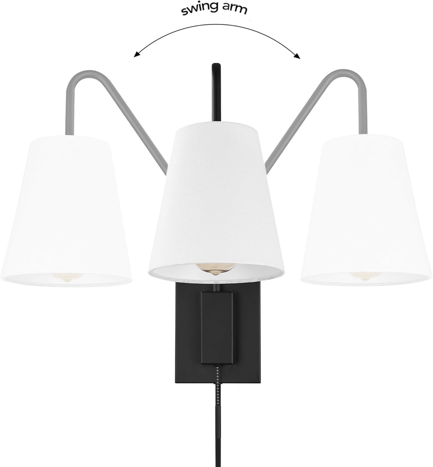 image:imageGlobe Electric 65000043 1Light Plugin or Hardwire Wall Sconce Matte Black White Fabric Shade Swing Arm 6ft Black Braided Fabric Cord OnOff Pull Chain Wall Lights for Living Room Home DcorMatte Black Everett