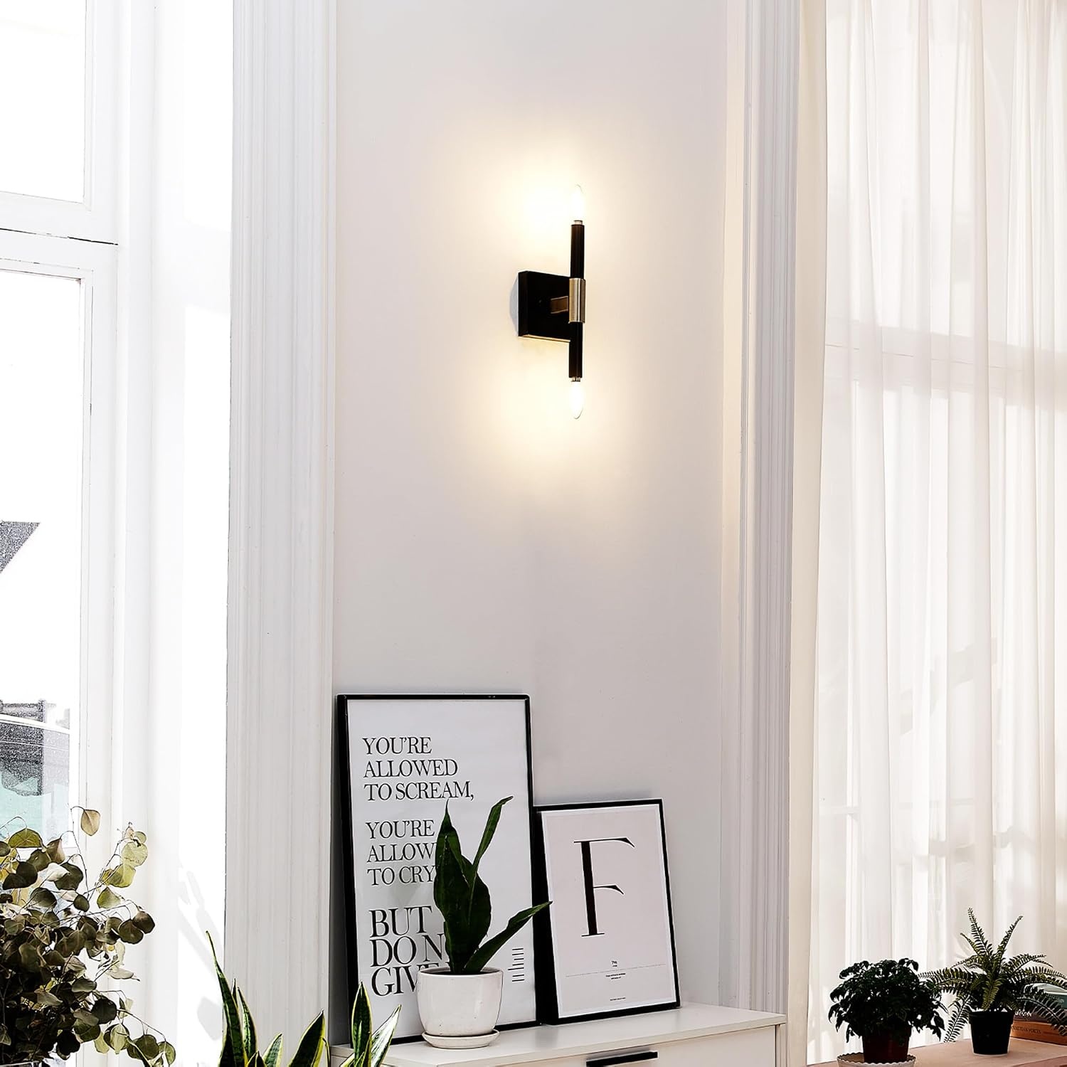 image:imageGlobe Electric 65000044 2Light Wall Sconce Matte Black Antique Brass Accent E12 Base Sockets Lights for Living Room Home Decor Lighting Mounted Bedside LampBlack Finnick