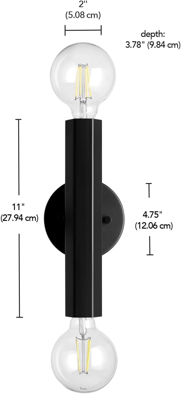 image:imageGlobe Electric 65000044 2Light Wall Sconce Matte Black Antique Brass Accent E12 Base Sockets Lights for Living Room Home Decor Lighting Mounted Bedside LampMatte Black Noah