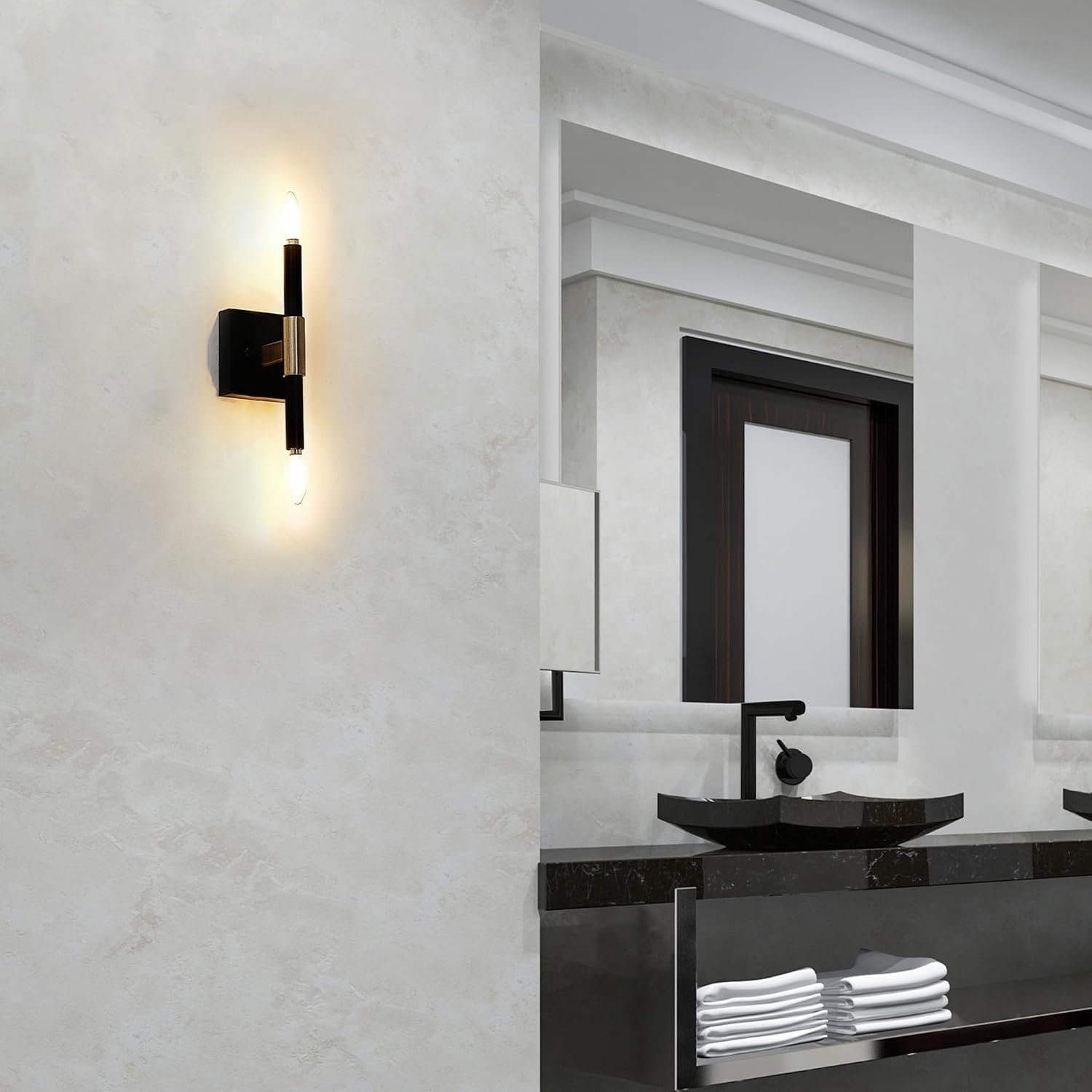 image:imageGlobe Electric 65000044 2Light Wall Sconce Matte Black Antique Brass Accent E12 Base Sockets Lights for Living Room Home Decor Lighting Mounted Bedside LampBlack Finnick