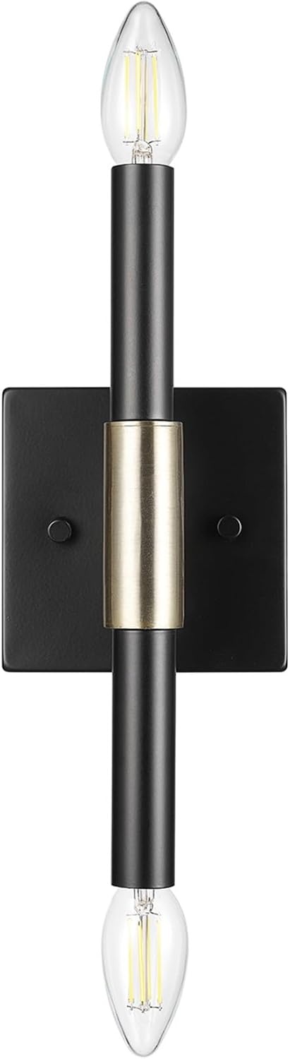 image:imageGlobe Electric 65000044 2Light Wall Sconce Matte Black Antique Brass Accent E12 Base Sockets Lights for Living Room Home Decor Lighting Mounted Bedside LampBlack Finnick