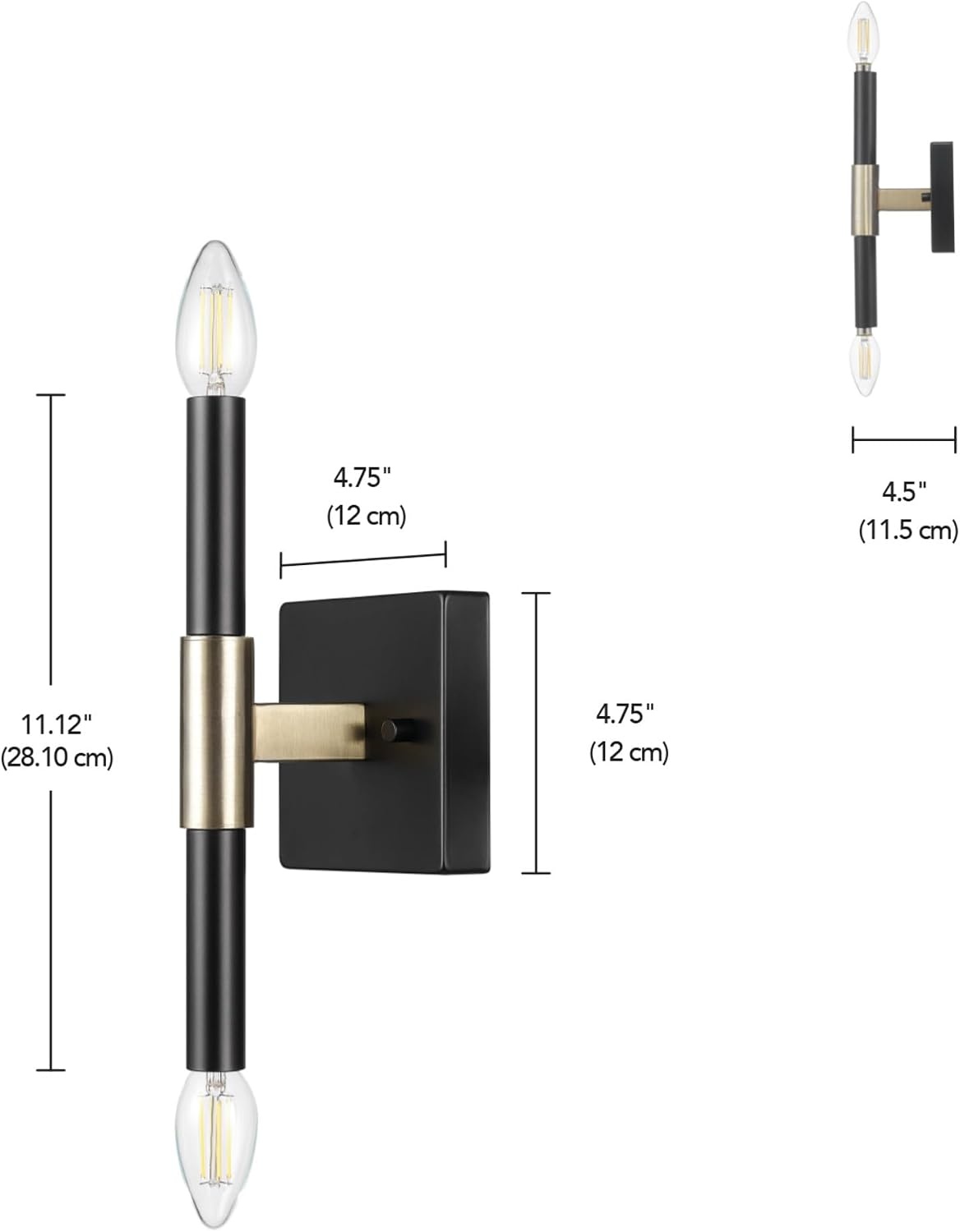 image:imageGlobe Electric 65000044 2Light Wall Sconce Matte Black Antique Brass Accent E12 Base Sockets Lights for Living Room Home Decor Lighting Mounted Bedside LampBlack Finnick