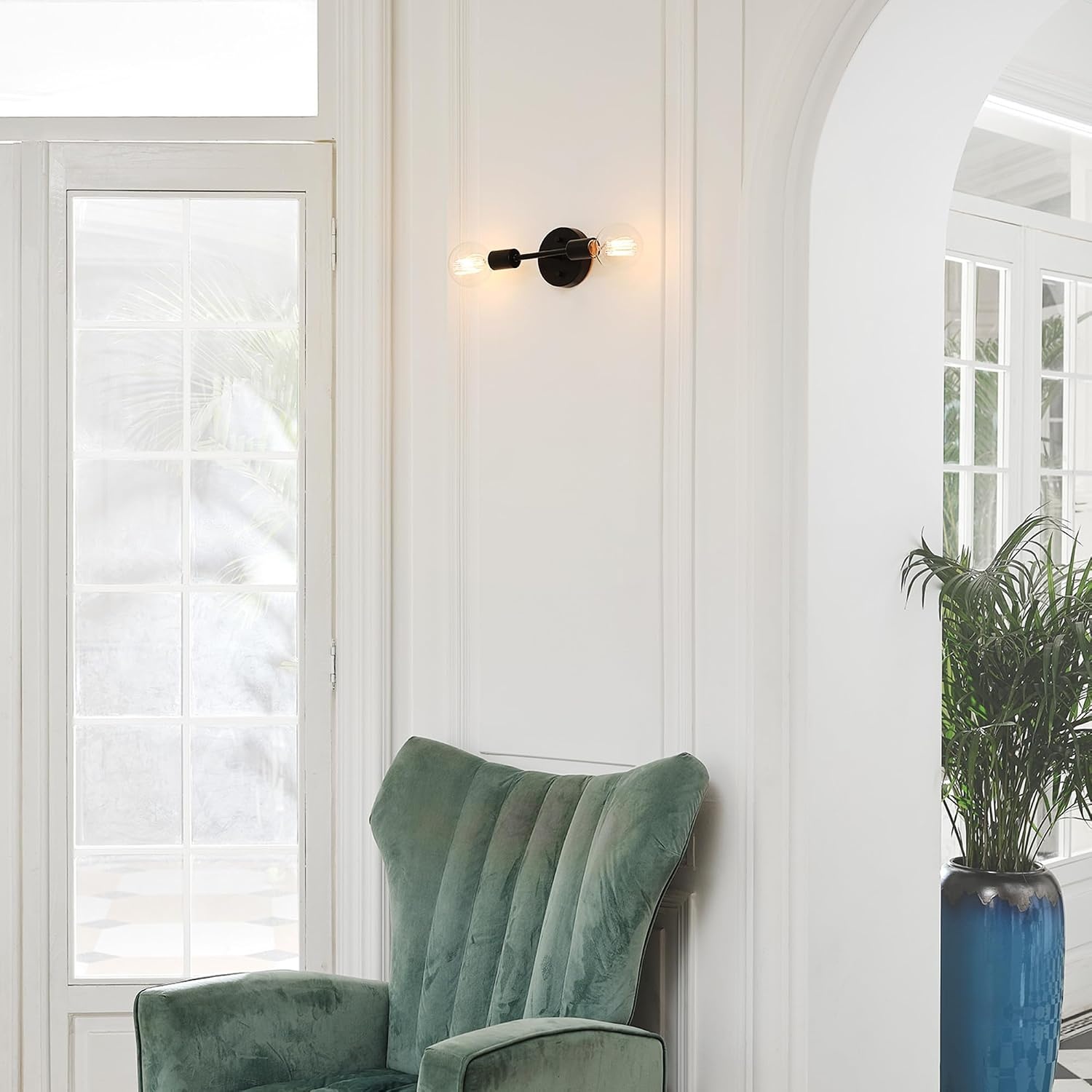 image:imageGlobe Electric 65000044 2Light Wall Sconce Matte Black Antique Brass Accent E12 Base Sockets Lights for Living Room Home Decor Lighting Mounted Bedside LampMatte Black Alexandria