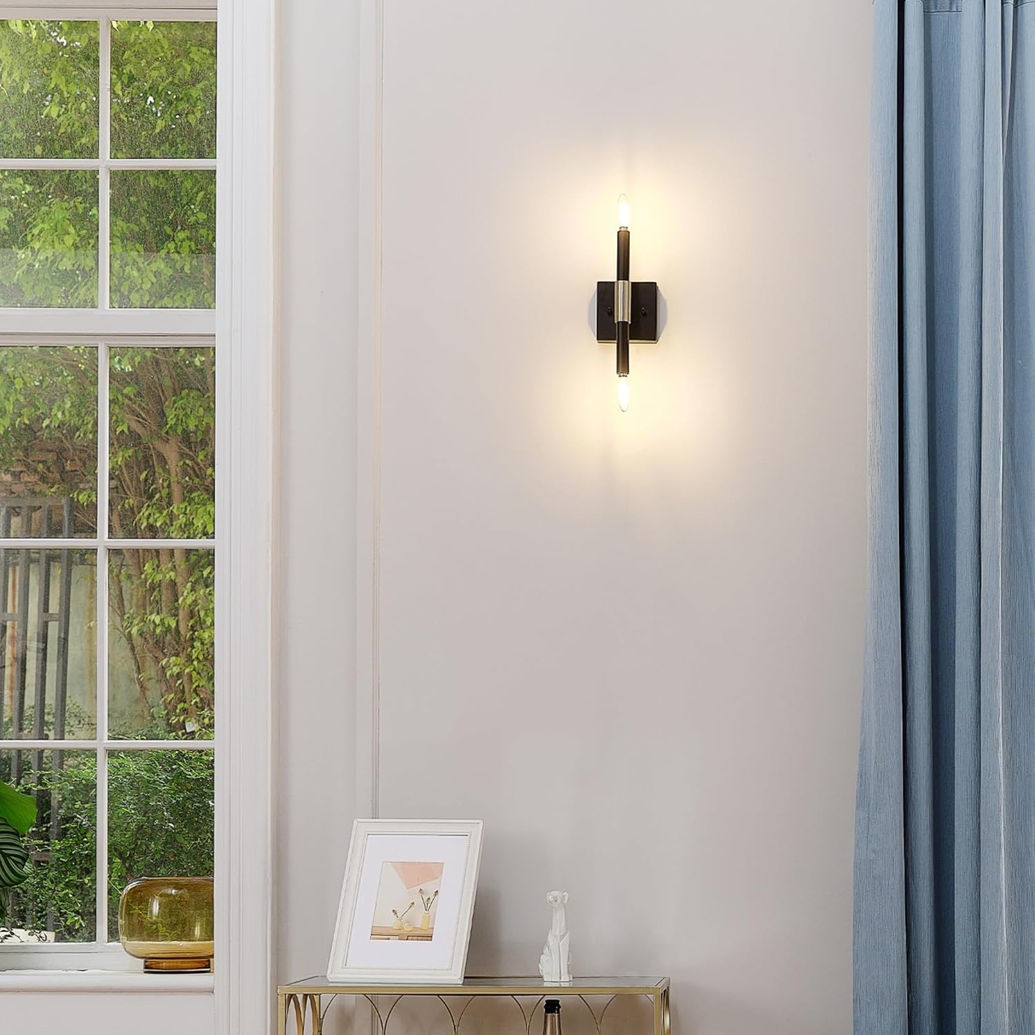 image:imageGlobe Electric 65000044 2Light Wall Sconce Matte Black Antique Brass Accent E12 Base Sockets Lights for Living Room Home Decor Lighting Mounted Bedside LampBlack Finnick