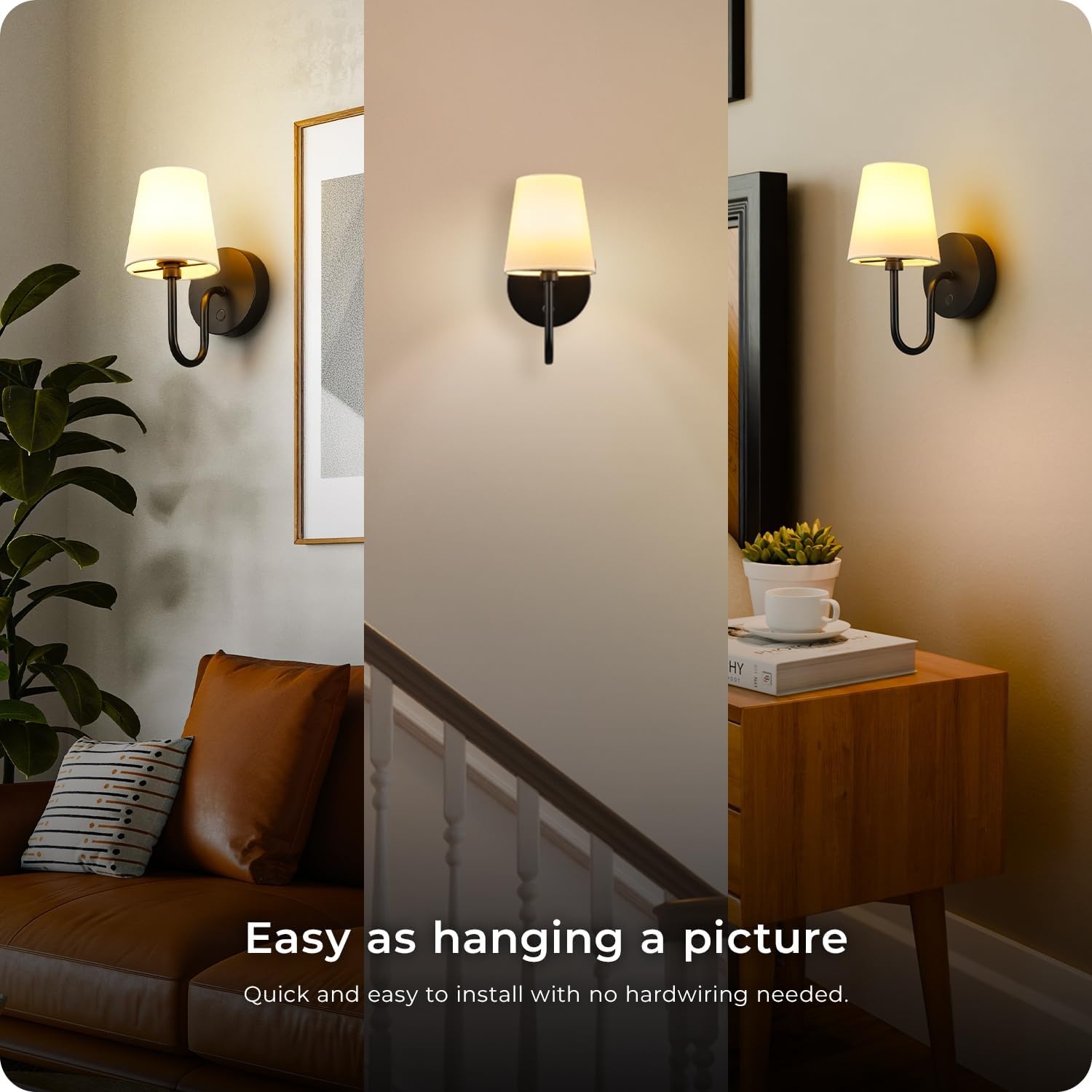 image:imageGlobe Electric 65000132 Rechargeable Battery Wall Sconce Integrated LED Matte Black Finish White Fabric Shade 3Step Touch Dimming Timer USBC Charging Wireless Modern LightingMatte Black Marissa