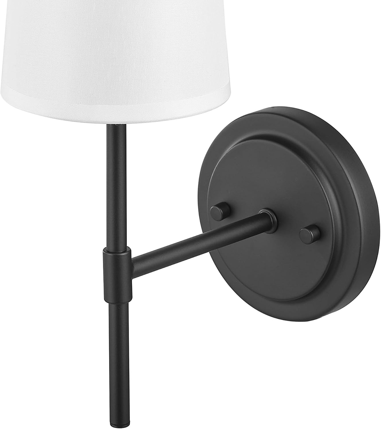 image:imageGlobe Electric 65000132 Rechargeable Battery Wall Sconce Integrated LED Matte Black Finish White Fabric Shade 3Step Touch Dimming Timer USBC Charging Wireless Modern LightingMatte Black White Shade