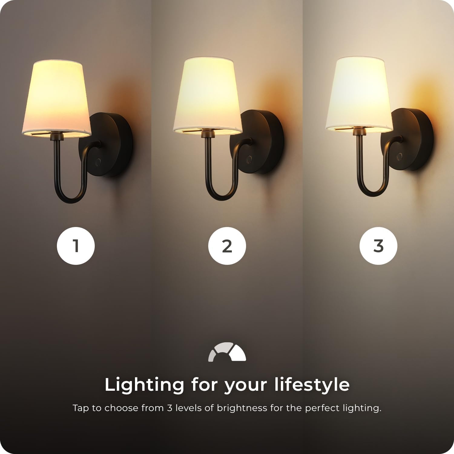 image:imageGlobe Electric 65000132 Rechargeable Battery Wall Sconce Integrated LED Matte Black Finish White Fabric Shade 3Step Touch Dimming Timer USBC Charging Wireless Modern LightingMatte Black Marissa