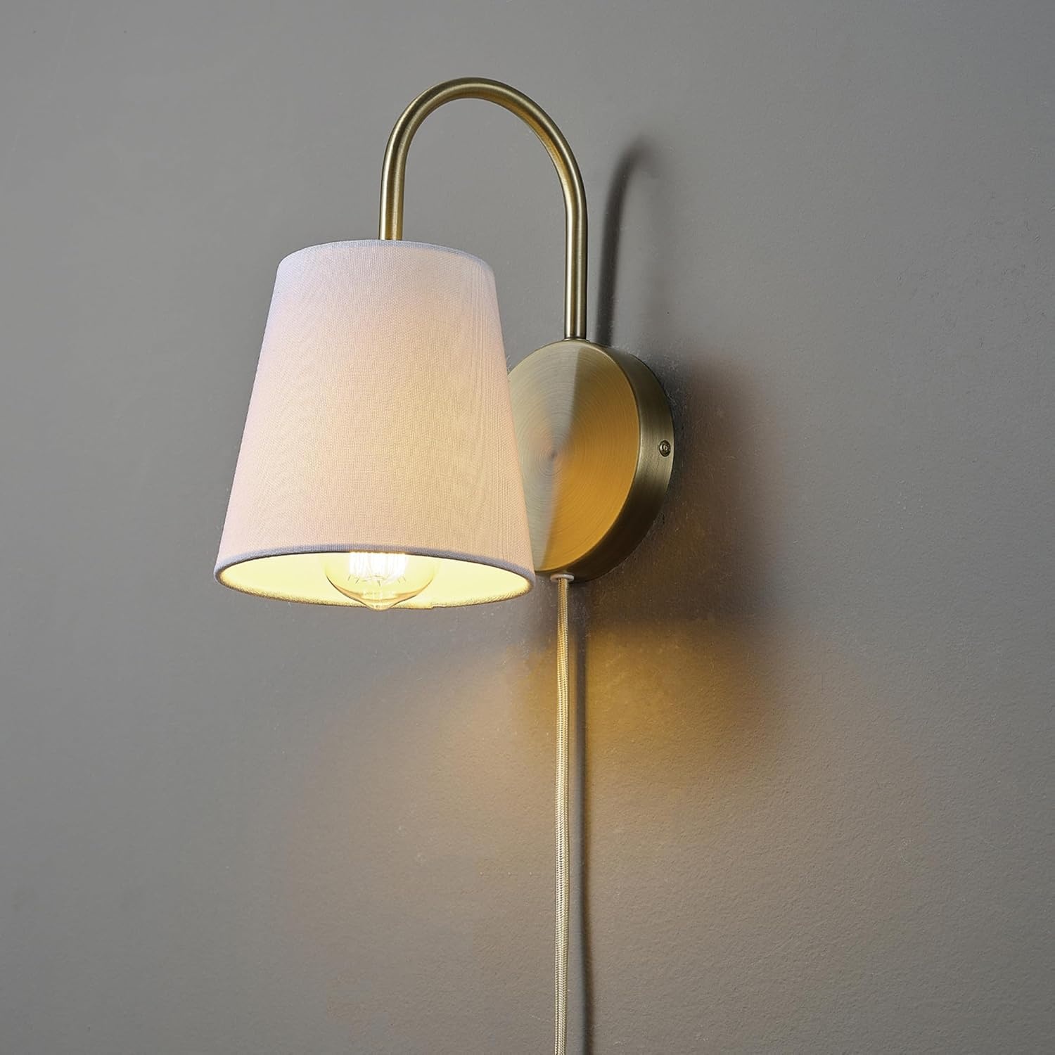 image:imageGlobe Electric 65000132 Rechargeable Battery Wall Sconce Integrated LED Matte Black Finish White Fabric Shade 3Step Touch Dimming Timer USBC Charging Wireless Modern LightingMatte Brass White Textured Shade
