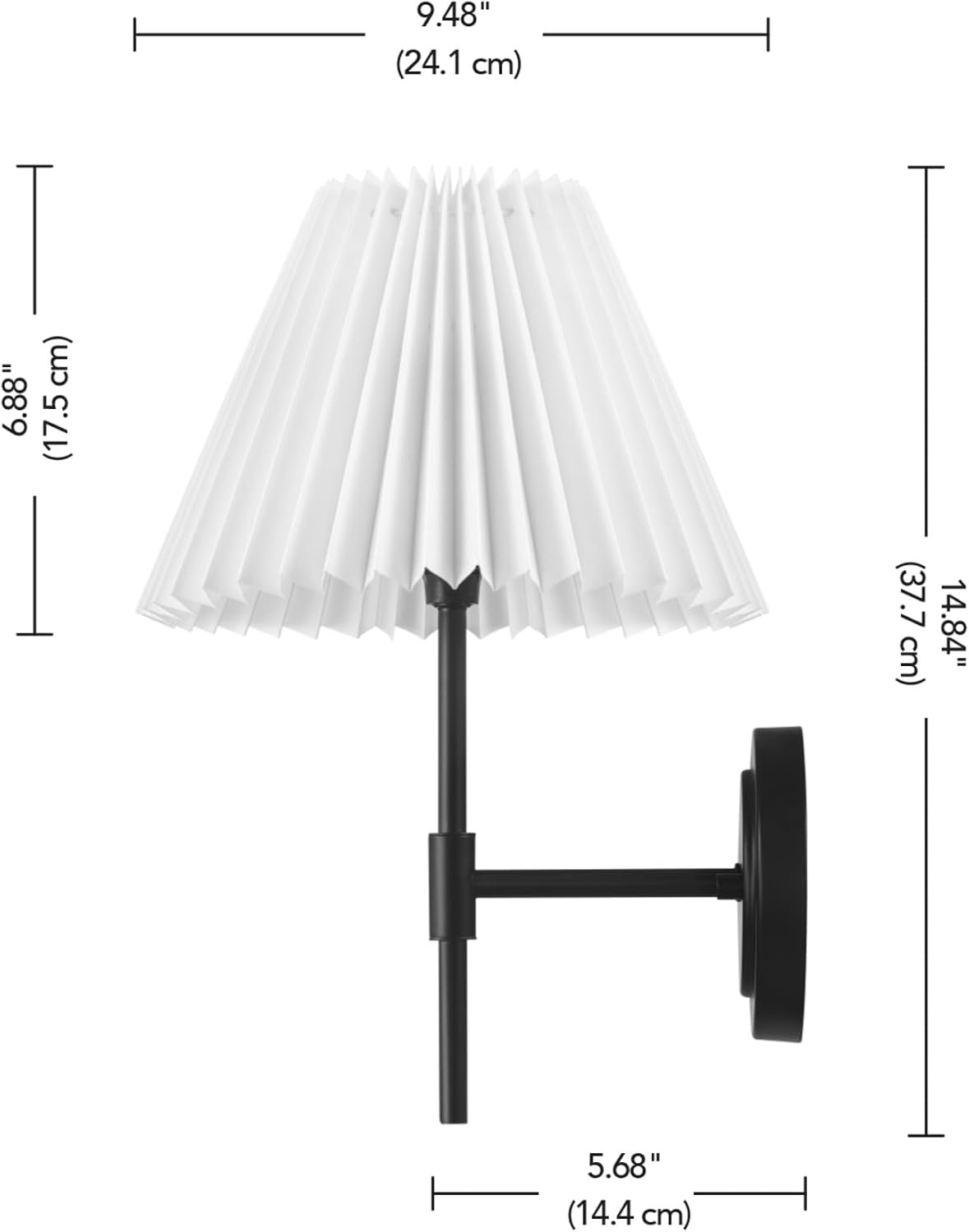 image:imageGlobe Electric 65000132 Rechargeable Battery Wall Sconce Integrated LED Matte Black Finish White Fabric Shade 3Step Touch Dimming Timer USBC Charging Wireless Modern LightingMatte Black White Pleated Shade