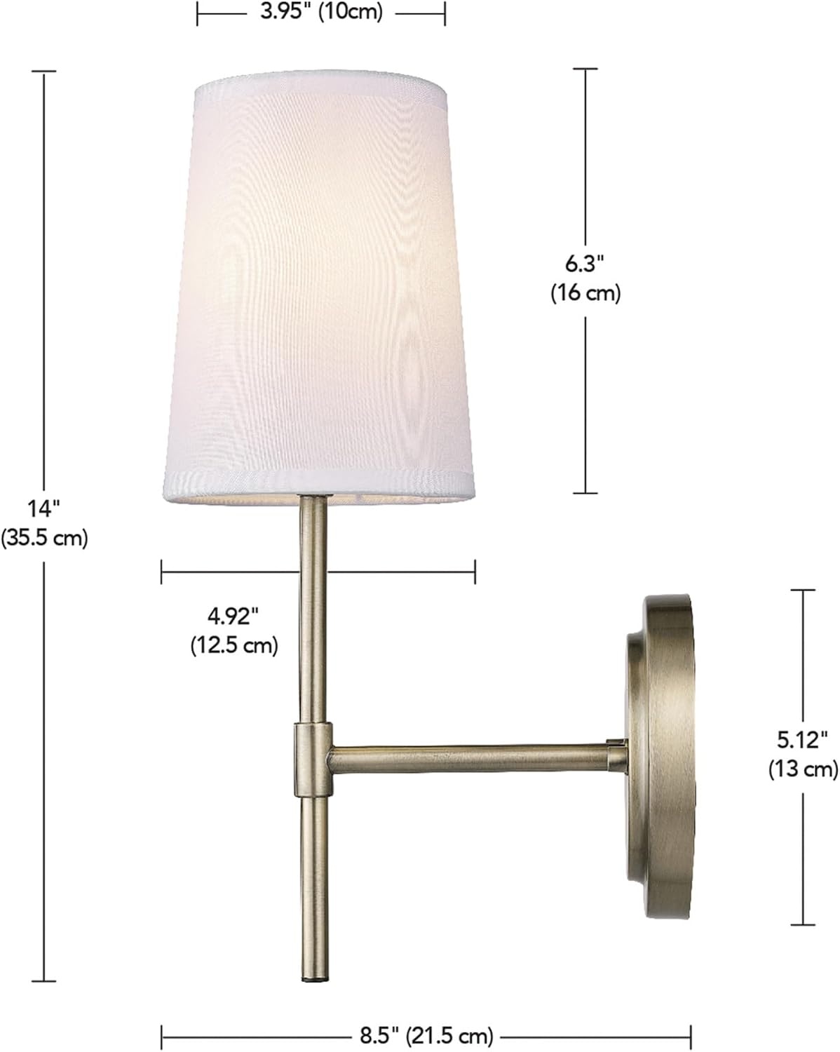 image:imageGlobe Electric 65000132 Rechargeable Battery Wall Sconce Integrated LED Matte Black Finish White Fabric Shade 3Step Touch Dimming Timer USBC Charging Wireless Modern LightingMatte Brass White Shade