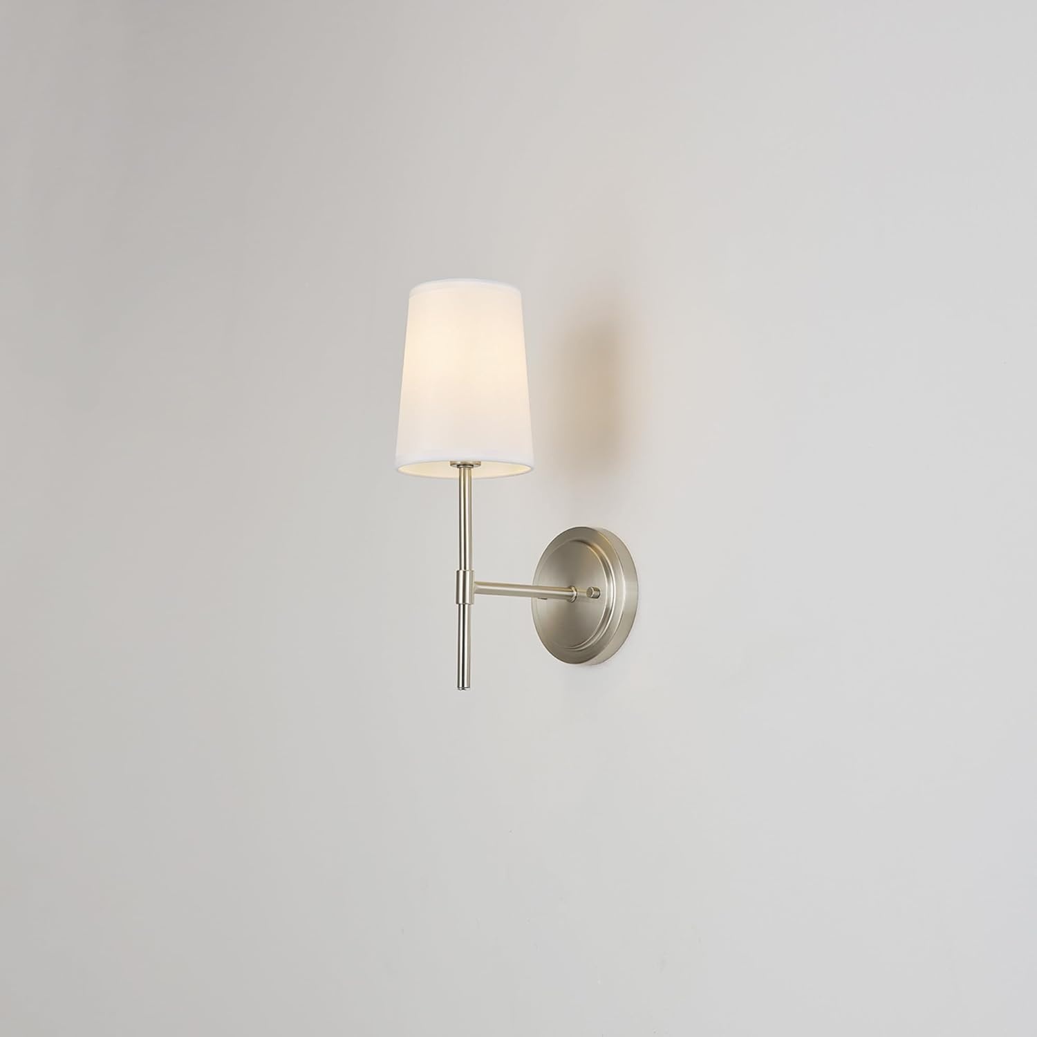 image:imageGlobe Electric 65000132 Rechargeable Battery Wall Sconce Integrated LED Matte Black Finish White Fabric Shade 3Step Touch Dimming Timer USBC Charging Wireless Modern LightingBrushed Nickel White Shade