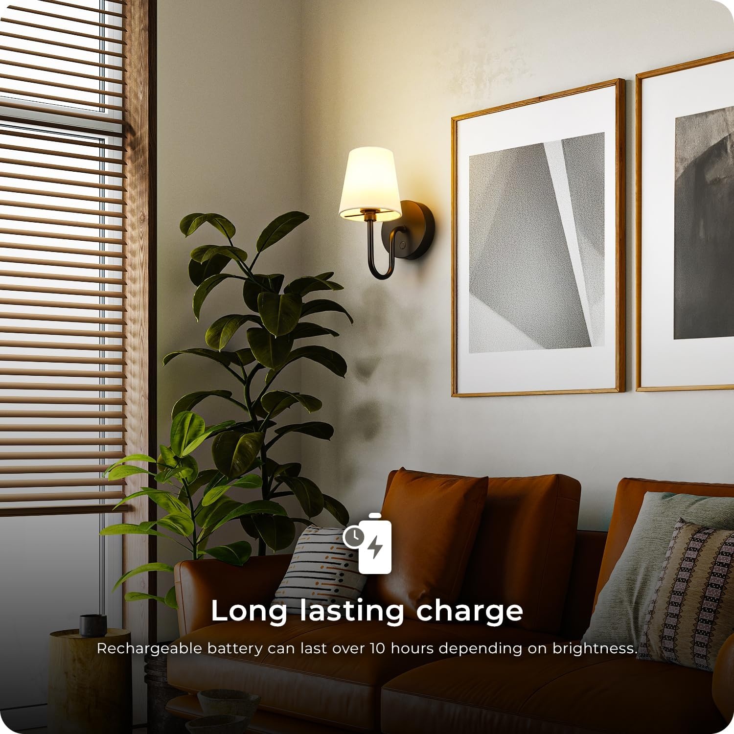 image:imageGlobe Electric 65000132 Rechargeable Battery Wall Sconce Integrated LED Matte Black Finish White Fabric Shade 3Step Touch Dimming Timer USBC Charging Wireless Modern LightingMatte Black Marissa