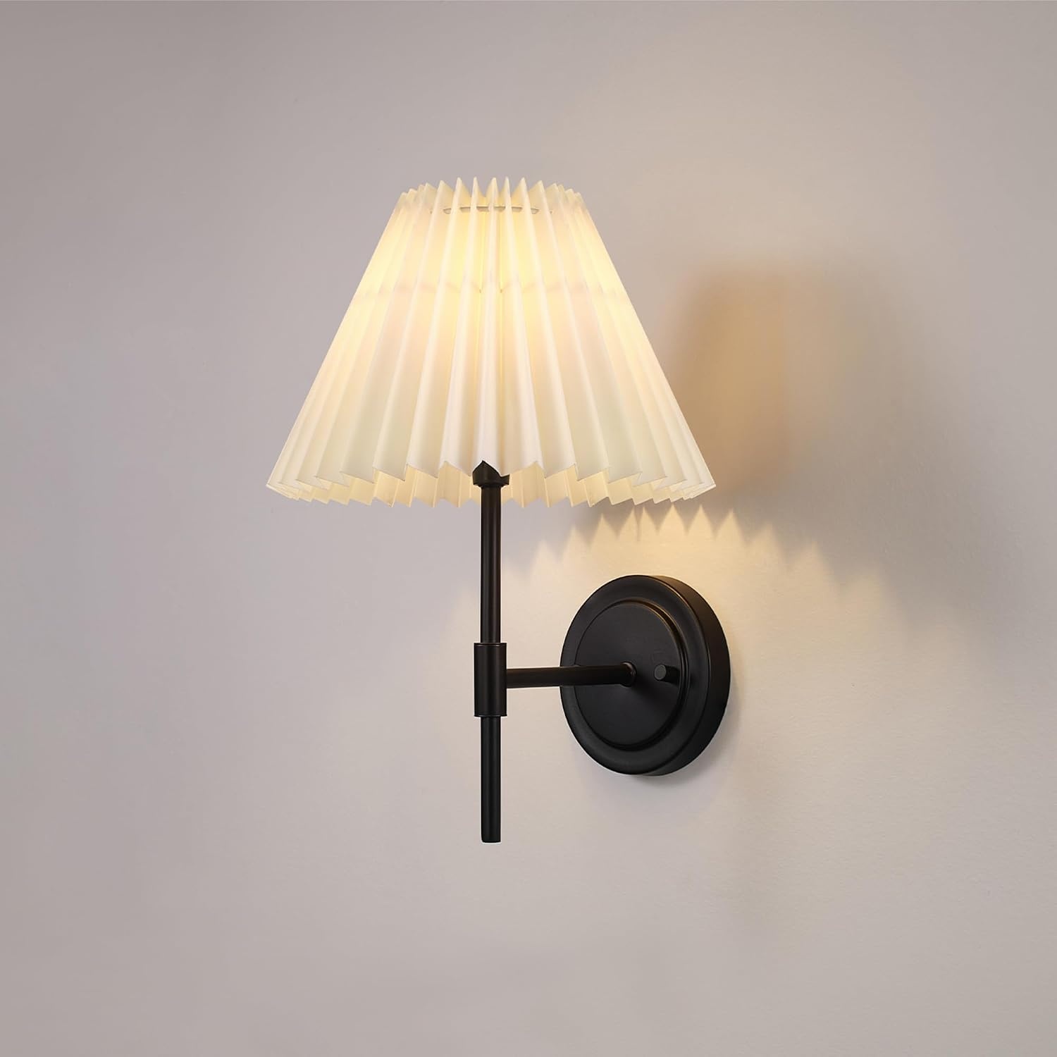 image:imageGlobe Electric 65000132 Rechargeable Battery Wall Sconce Integrated LED Matte Black Finish White Fabric Shade 3Step Touch Dimming Timer USBC Charging Wireless Modern LightingMatte Black White Pleated Shade