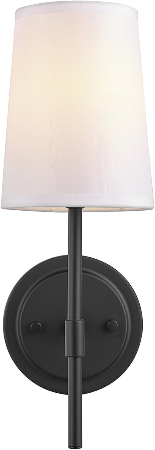 image:imageGlobe Electric 65000132 Rechargeable Battery Wall Sconce Integrated LED Matte Black Finish White Fabric Shade 3Step Touch Dimming Timer USBC Charging Wireless Modern LightingMatte Black White Shade