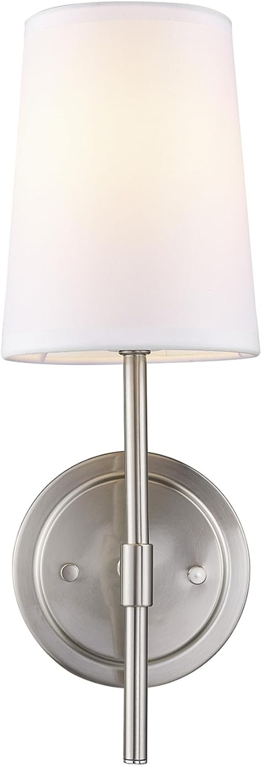 image:imageGlobe Electric 65000132 Rechargeable Battery Wall Sconce Integrated LED Matte Black Finish White Fabric Shade 3Step Touch Dimming Timer USBC Charging Wireless Modern LightingBrushed Nickel White Shade