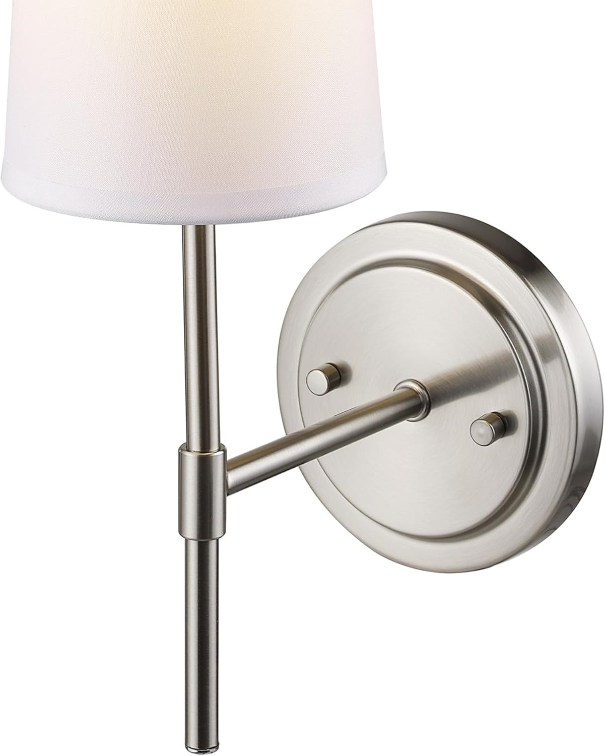 image:imageGlobe Electric 65000132 Rechargeable Battery Wall Sconce Integrated LED Matte Black Finish White Fabric Shade 3Step Touch Dimming Timer USBC Charging Wireless Modern LightingBrushed Nickel White Shade