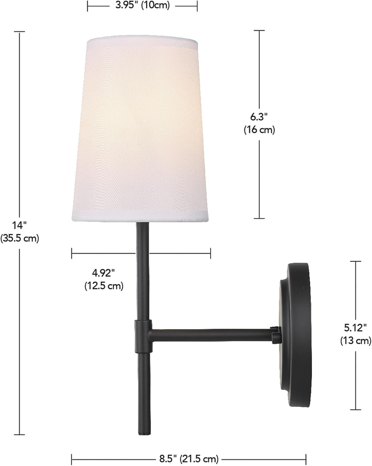 image:imageGlobe Electric 65000132 Rechargeable Battery Wall Sconce Integrated LED Matte Black Finish White Fabric Shade 3Step Touch Dimming Timer USBC Charging Wireless Modern LightingMatte Black White Shade