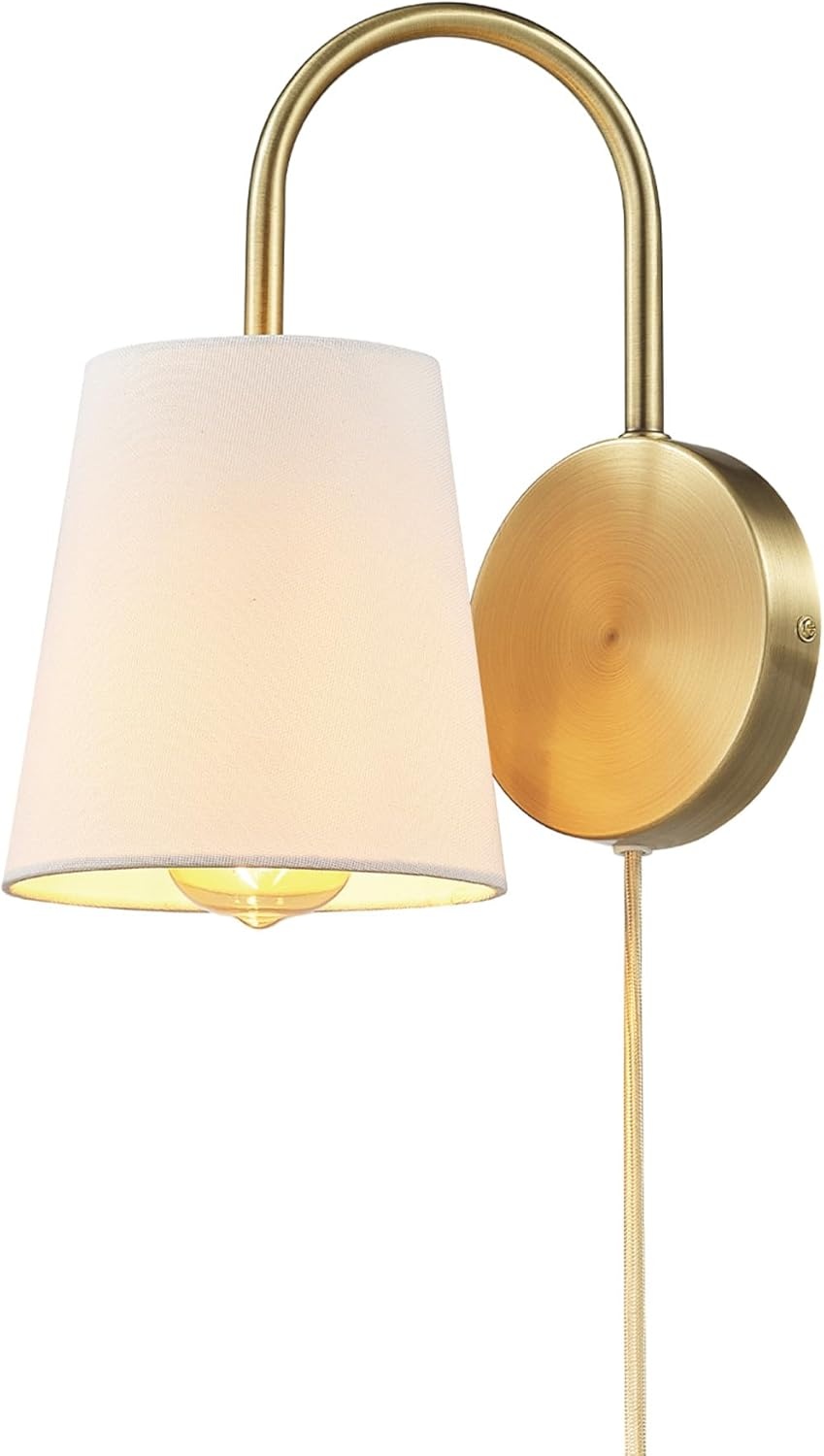 image:imageGlobe Electric 65000132 Rechargeable Battery Wall Sconce Integrated LED Matte Black Finish White Fabric Shade 3Step Touch Dimming Timer USBC Charging Wireless Modern LightingMatte Brass White Textured Shade