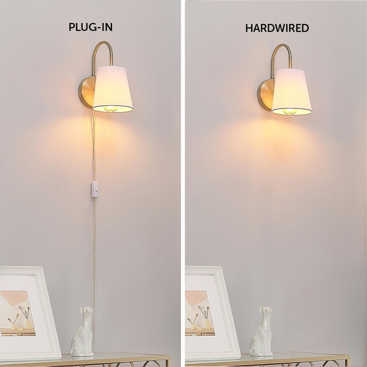 image:imageGlobe Electric 65000132 Rechargeable Battery Wall Sconce Integrated LED Matte Black Finish White Fabric Shade 3Step Touch Dimming Timer USBC Charging Wireless Modern LightingMatte Brass White Textured Shade