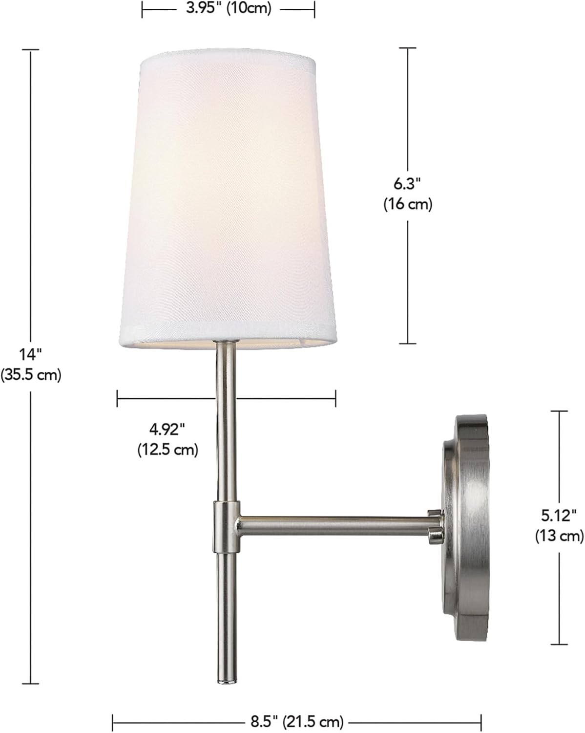 image:imageGlobe Electric 65000132 Rechargeable Battery Wall Sconce Integrated LED Matte Black Finish White Fabric Shade 3Step Touch Dimming Timer USBC Charging Wireless Modern LightingBrushed Nickel White Shade