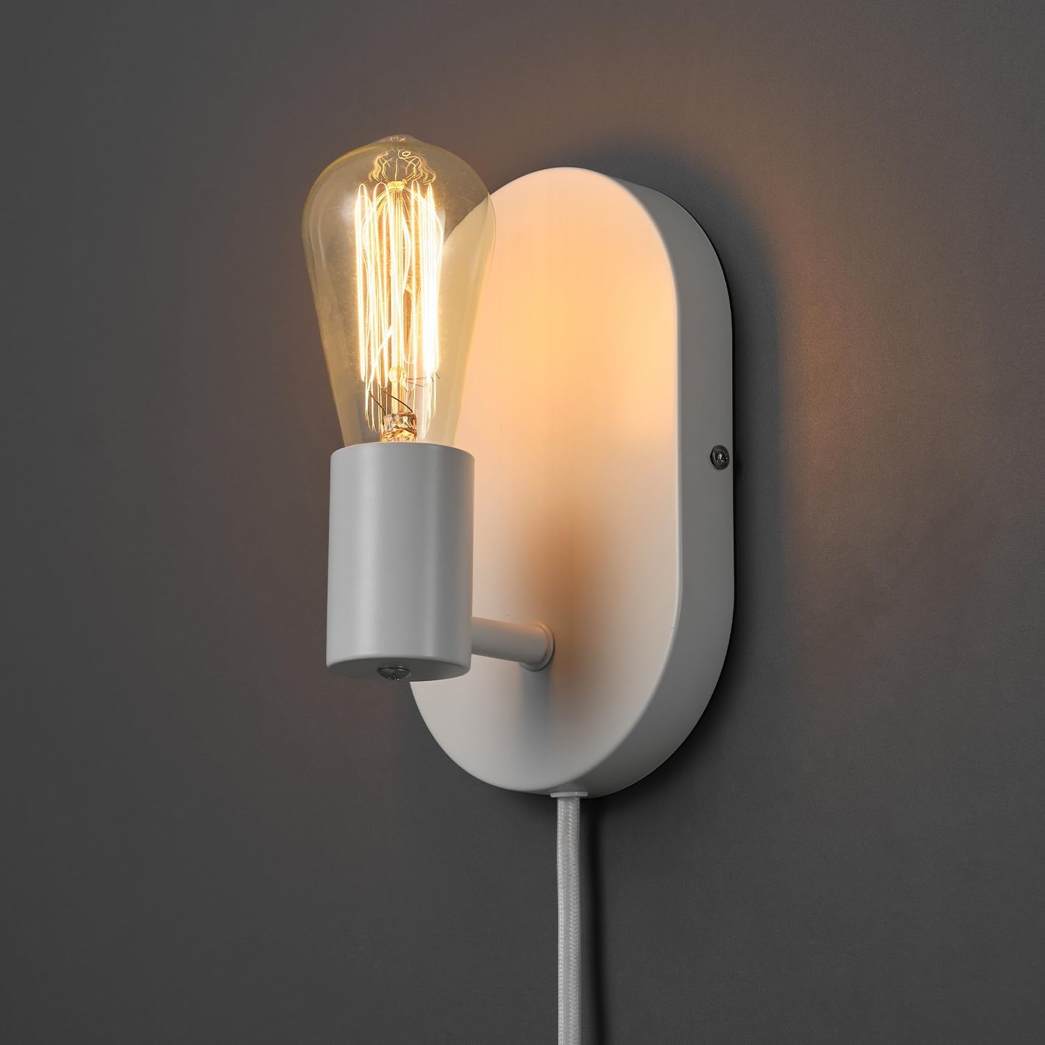 image:imageGlobe Electric 65000134 1Light Plugin or Hardwire Wall Sconce Matte White 6ft White Fabric Covered Cord Inline OnOff Rocker Switch Bedroom Living Room Mounted Lamp