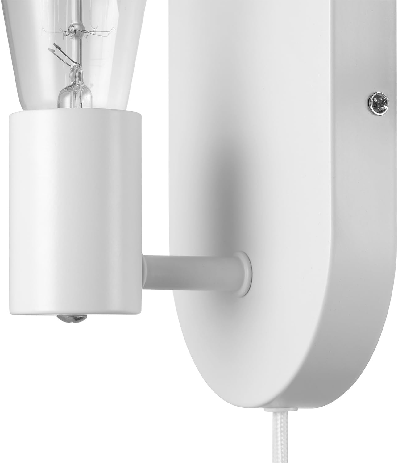 image:imageGlobe Electric 65000134 1Light Plugin or Hardwire Wall Sconce Matte White 6ft White Fabric Covered Cord Inline OnOff Rocker Switch Bedroom Living Room Mounted Lamp