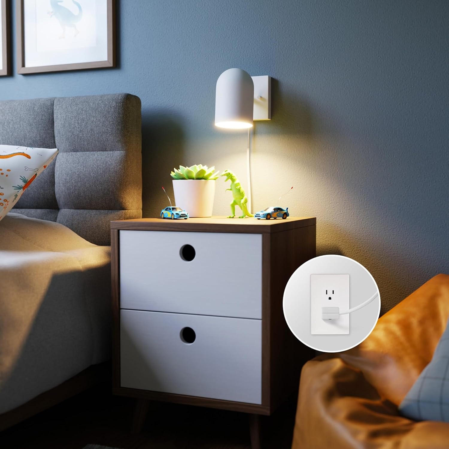 image:imageGlobe Electric 65000146 1Light Plugin or Hardwire Wall Sconce Matte White 6ft White Braided Fabric Cord inLine Rocker Switch Wall Lights for Living Room Home Dcor
