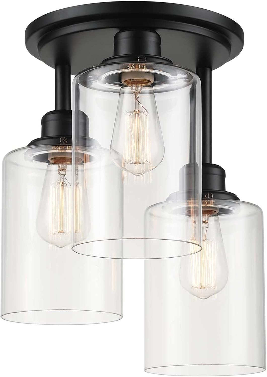 image:imageGlobe Electric 65457 3Light Flush Mount Ceiling Light Matte Gold Clear Glass Shades Bedroom Lighting Fixtures Ceiling Dining Room Fixture Timeless Lighting for Hallway or Dining RoomMatte Black