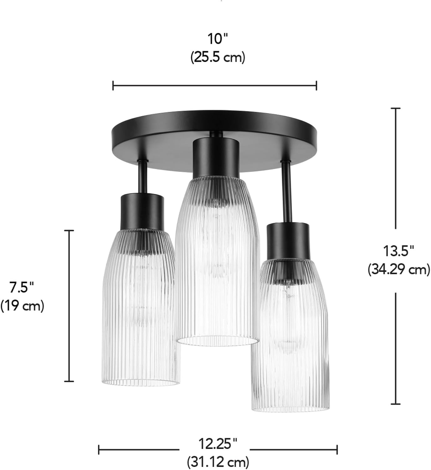 image:imageGlobe Electric 65457 3Light Flush Mount Ceiling Light Matte Gold Clear Glass Shades Bedroom Lighting Fixtures Ceiling Dining Room Fixture Timeless Lighting for Hallway or Dining RoomMatte Black Clear Ribbed Glas