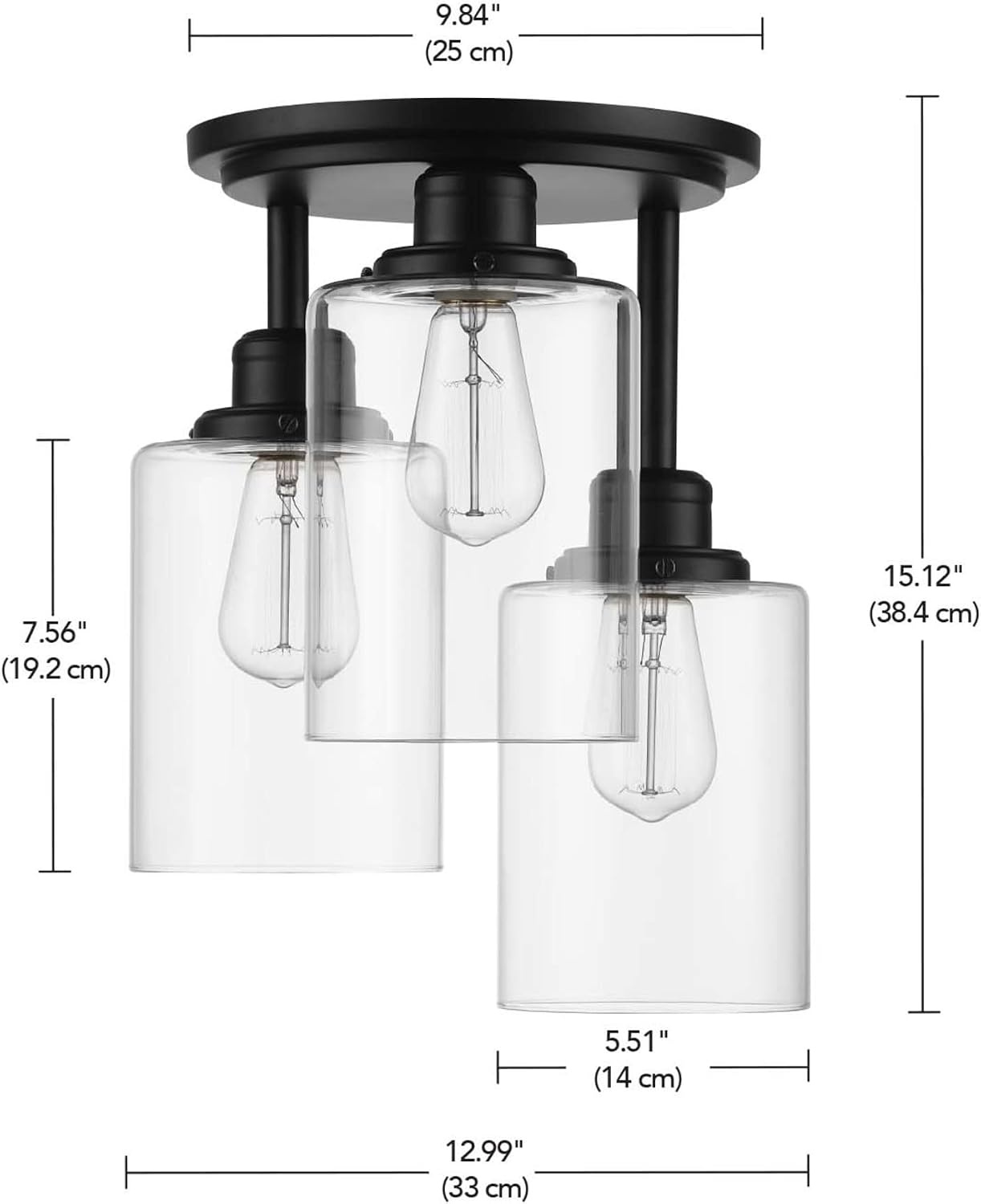image:imageGlobe Electric 65457 3Light Flush Mount Ceiling Light Matte Gold Clear Glass Shades Bedroom Lighting Fixtures Ceiling Dining Room Fixture Timeless Lighting for Hallway or Dining RoomMatte Black