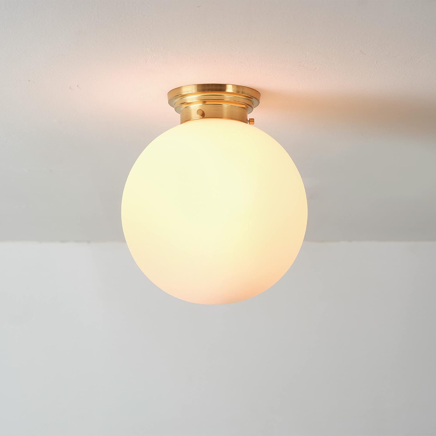 image:imageGlobe Electric 65694 Portland 1Light SemiFlush Mount Ceiling Lighting Matte Brass Opal Glass Shade Bulb Not Included