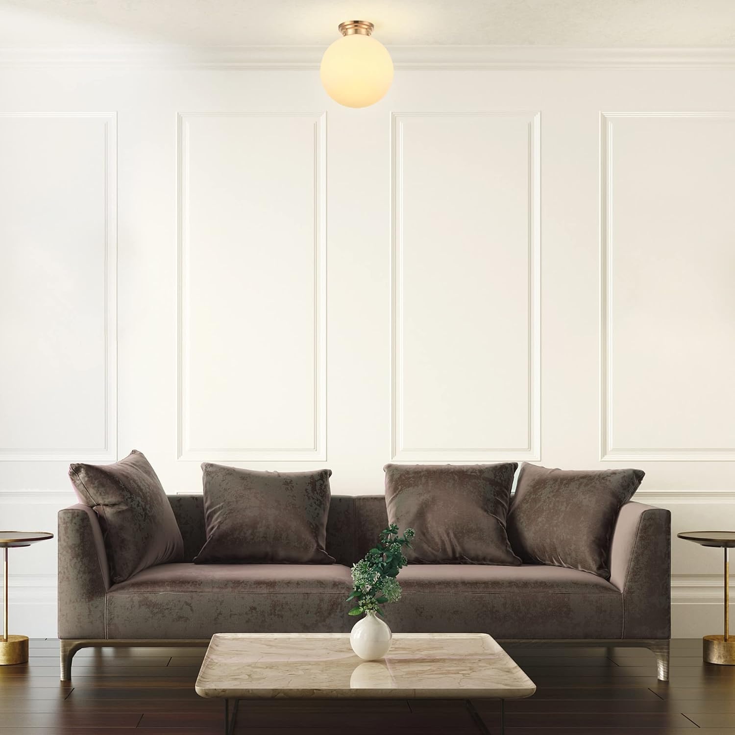 image:imageGlobe Electric 65694 Portland 1Light SemiFlush Mount Ceiling Lighting Matte Brass Opal Glass Shade Bulb Not Included