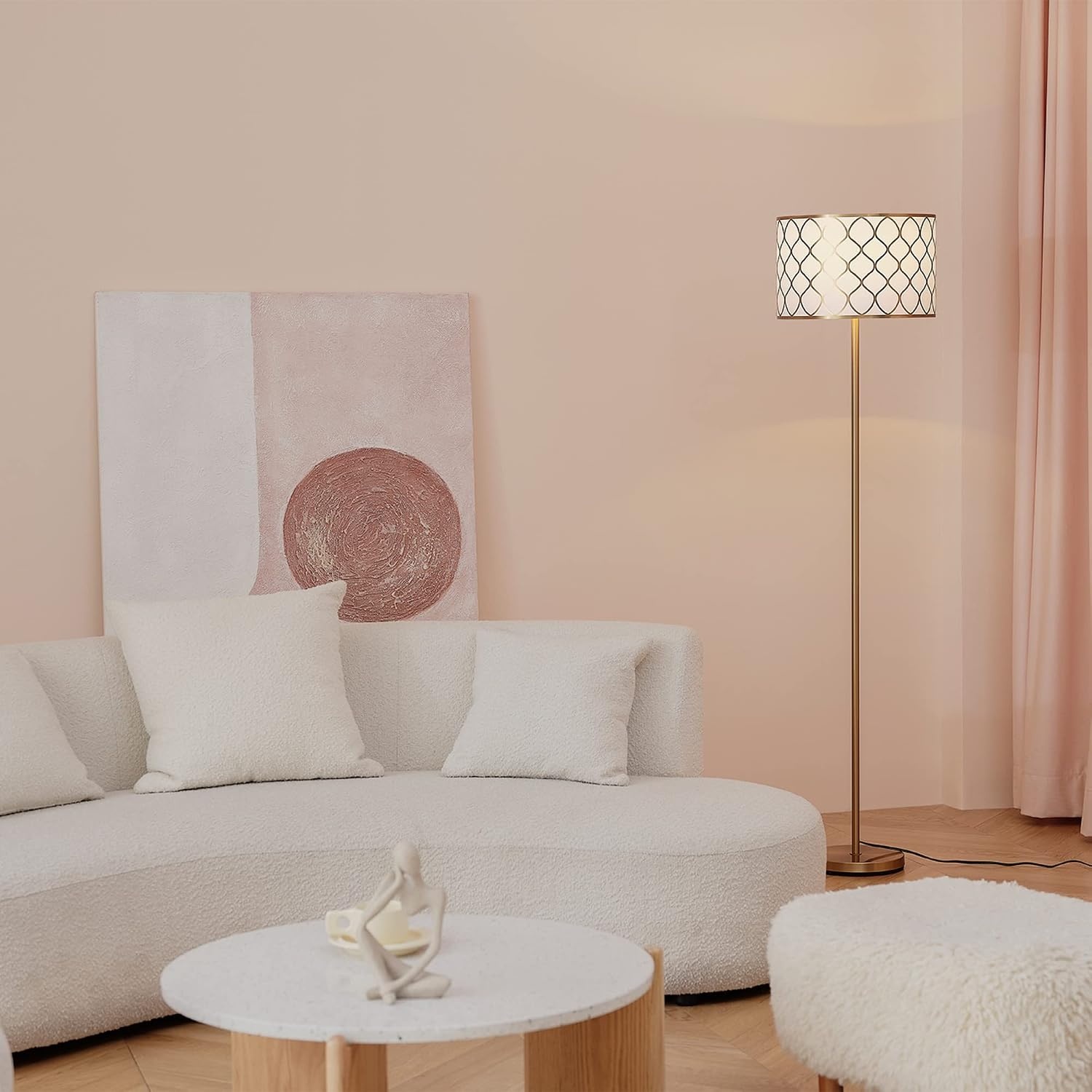image:imageGlobe Electric 65787 Kinsley 65 Floor Lamp Matte Brass Metal Mesh Over Cotton Shade