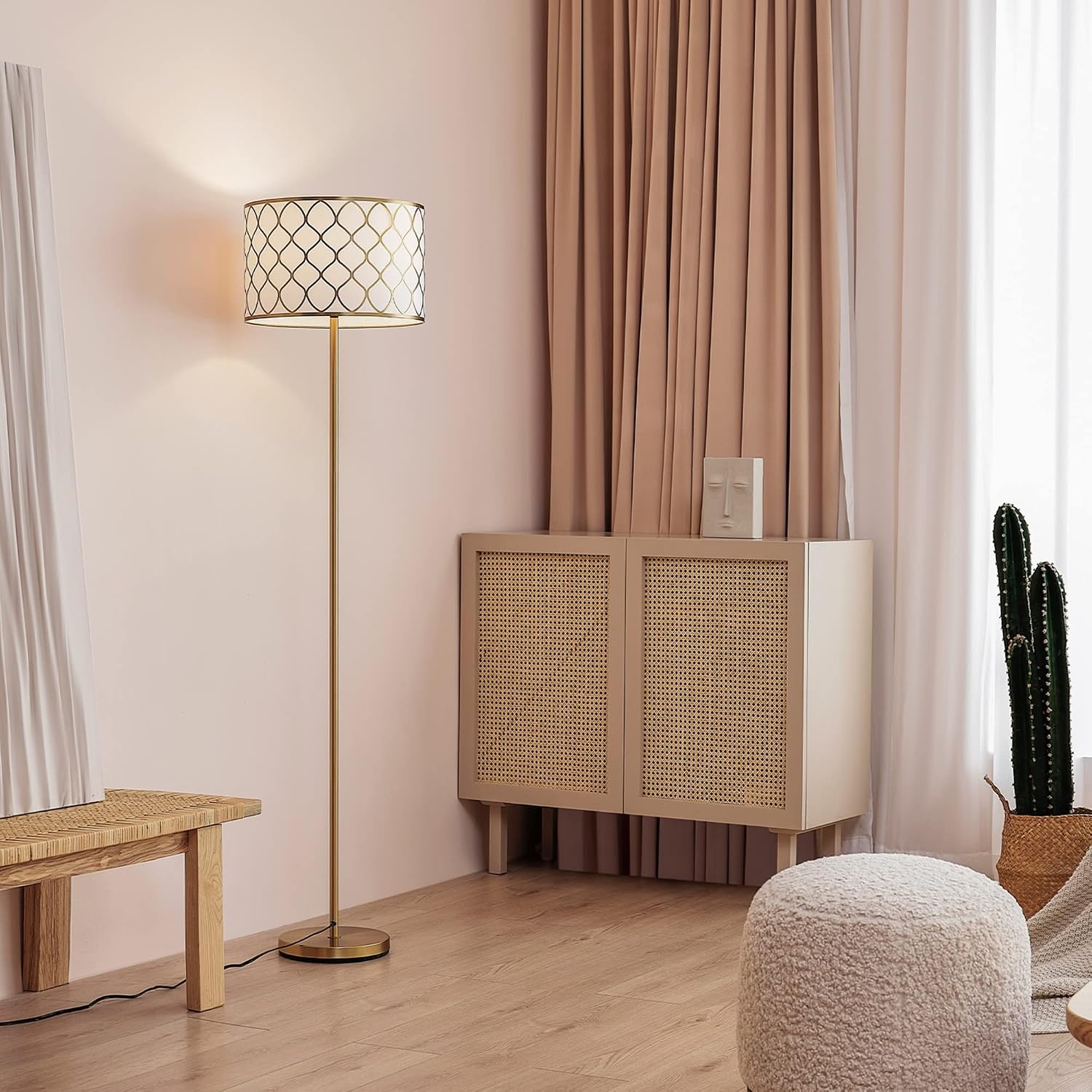 image:imageGlobe Electric 65787 Kinsley 65 Floor Lamp Matte Brass Metal Mesh Over Cotton Shade