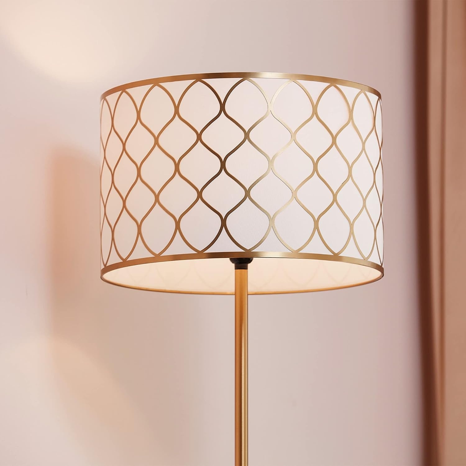image:imageGlobe Electric 65787 Kinsley 65 Floor Lamp Matte Brass Metal Mesh Over Cotton Shade