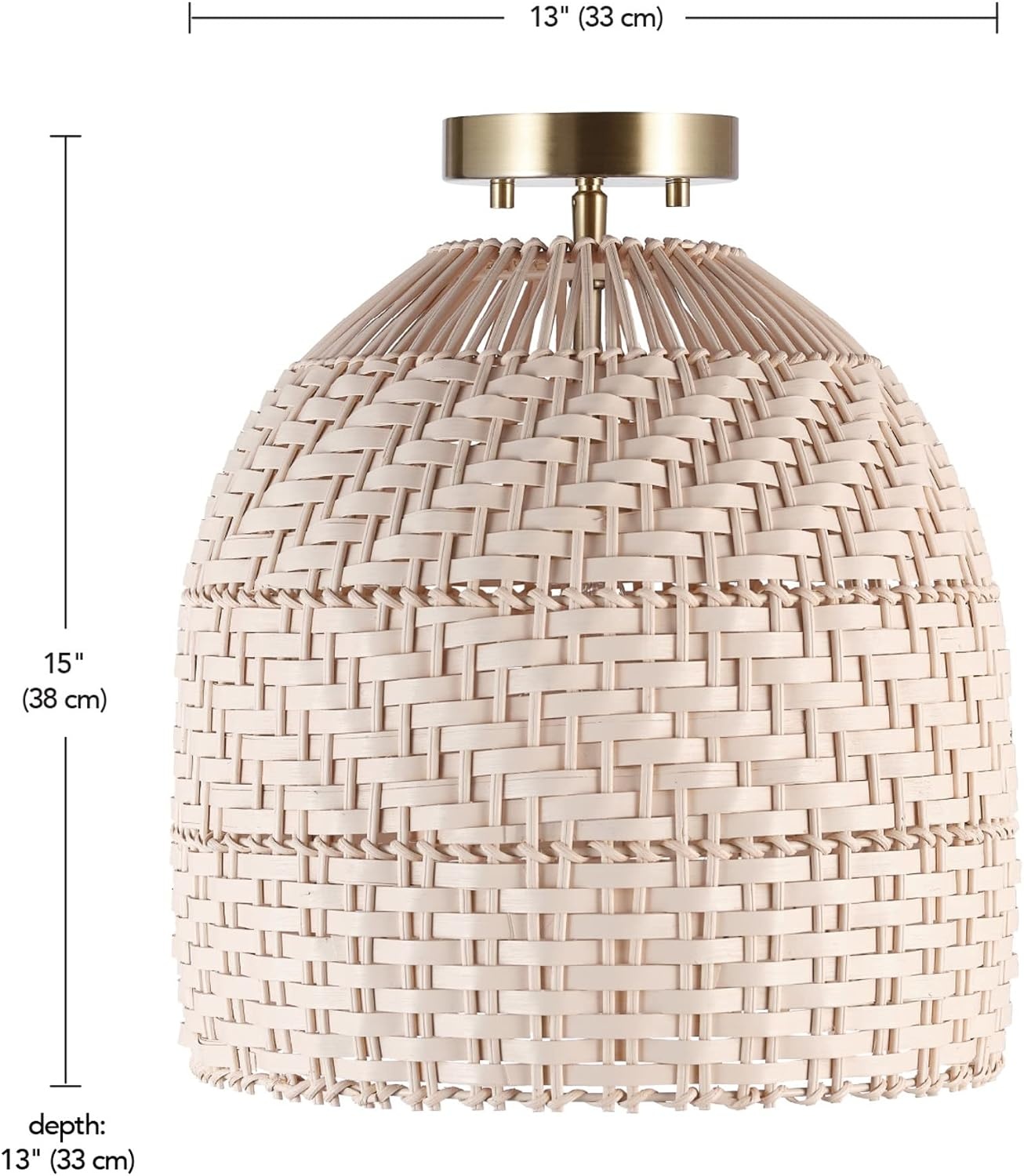 image:imageGlobe Electric 65790 1Light Flush Mount Ceiling Light Matte Brass Cream Rattan Shade