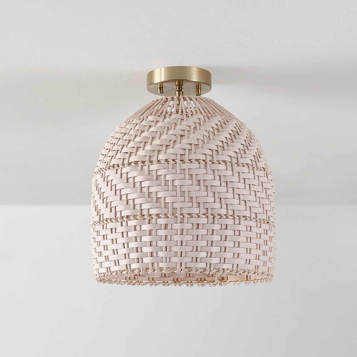 image:imageGlobe Electric 65790 1Light Flush Mount Ceiling Light Matte Brass Cream Rattan Shade