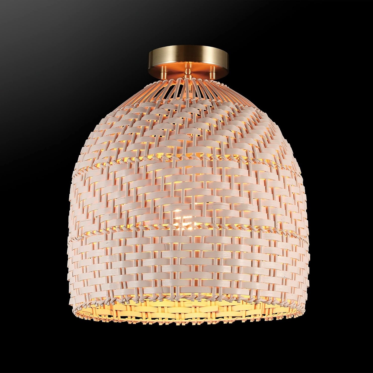 image:imageGlobe Electric 65790 1Light Flush Mount Ceiling Light Matte Brass Cream Rattan Shade