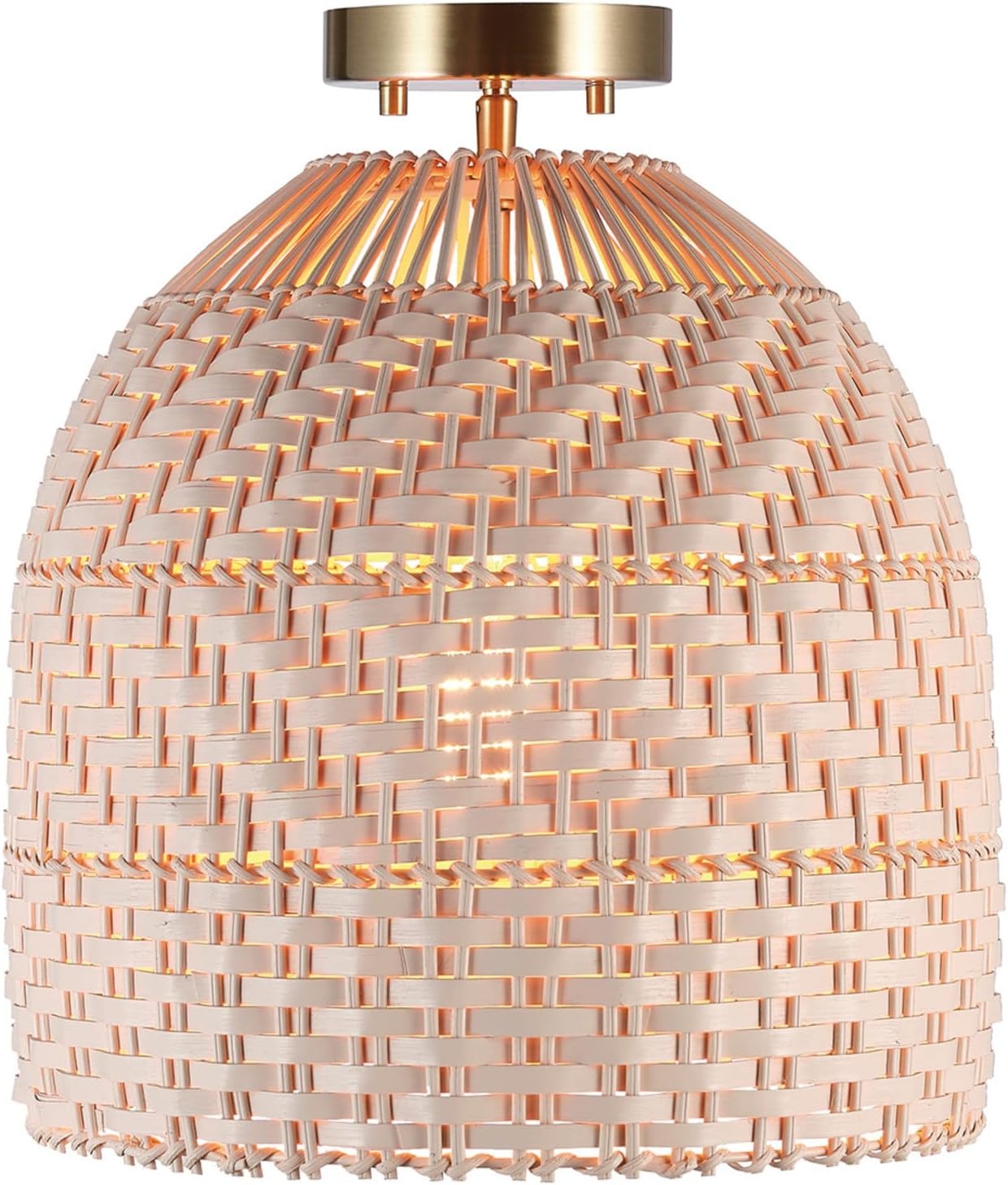image:imageGlobe Electric 65790 1Light Flush Mount Ceiling Light Matte Brass Cream Rattan Shade