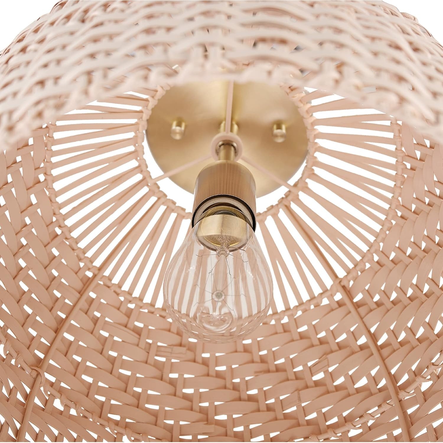 image:imageGlobe Electric 65790 1Light Flush Mount Ceiling Light Matte Brass Cream Rattan Shade