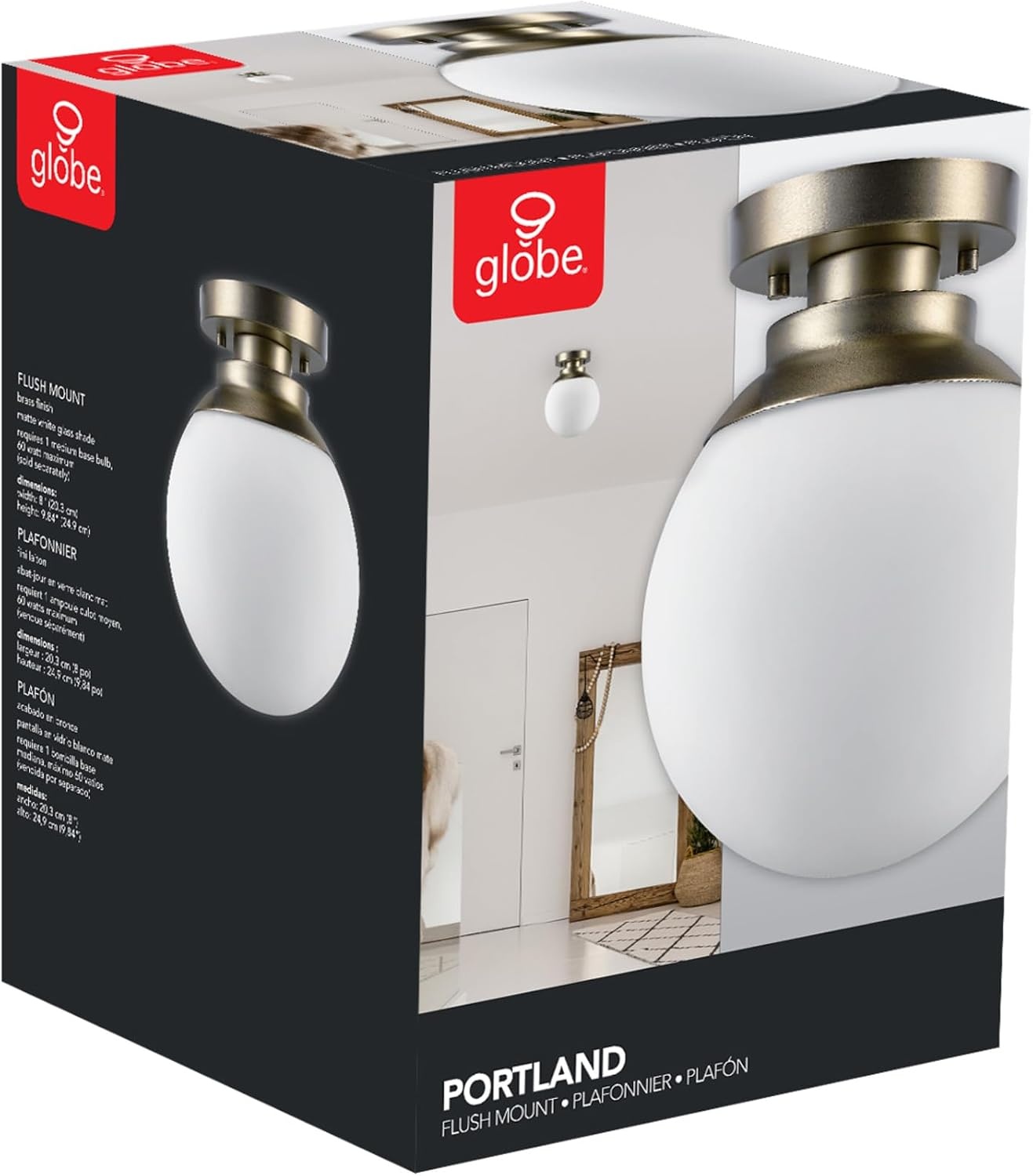 image:imageGlobe Electric 65792 Portland 1Light SemiFlush Mount Ceiling Light Brass Satin Finish Matte Opal White Glass Shade 991