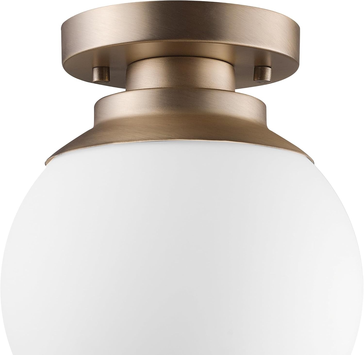 image:imageGlobe Electric 65792 Portland 1Light SemiFlush Mount Ceiling Light Brass Satin Finish Matte Opal White Glass Shade 991