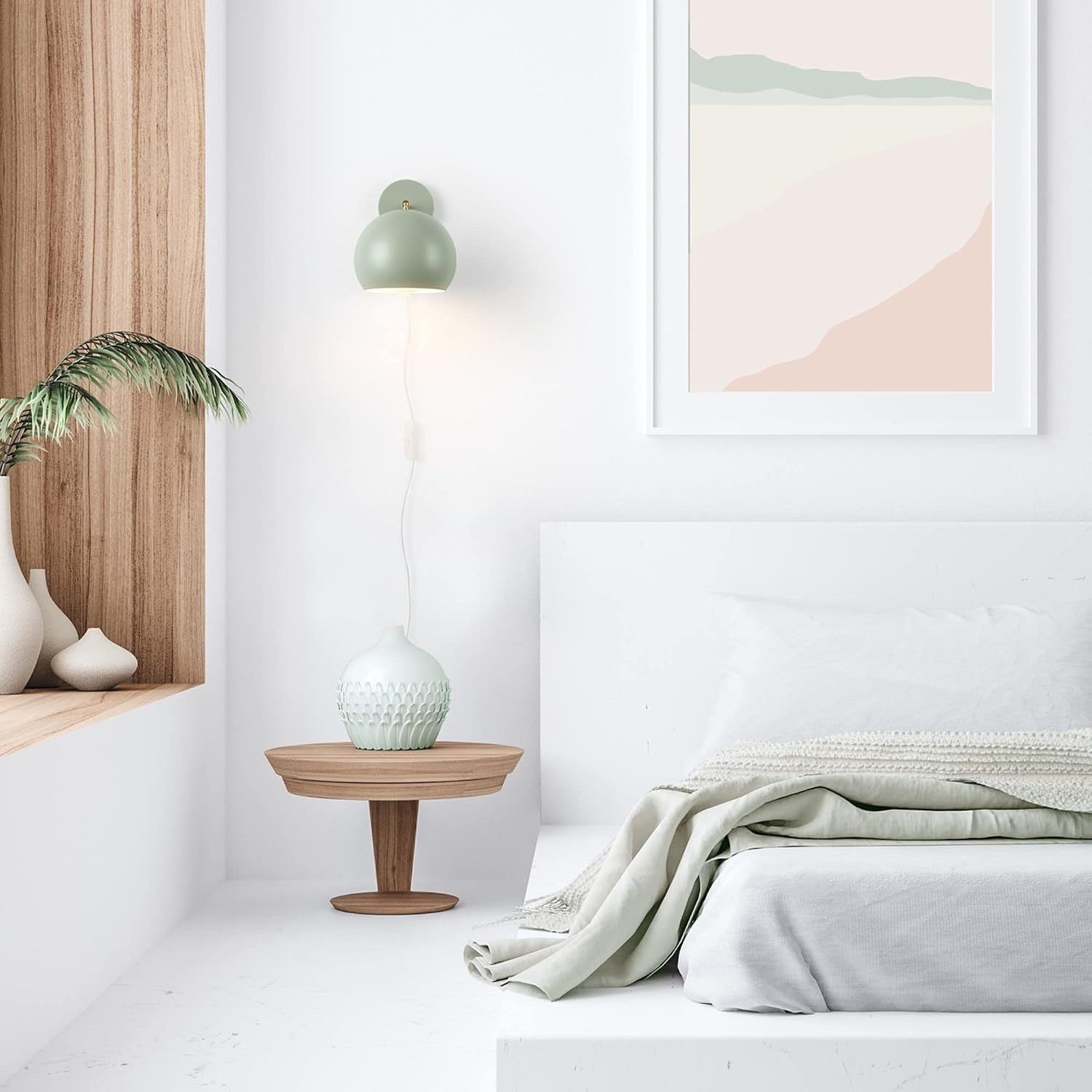 image:imageGlobe Electric 65866 Willow 1Light Plugin or Hardwire Wall Sconce Sage Green Matte Brass Accent Bulb Not Included