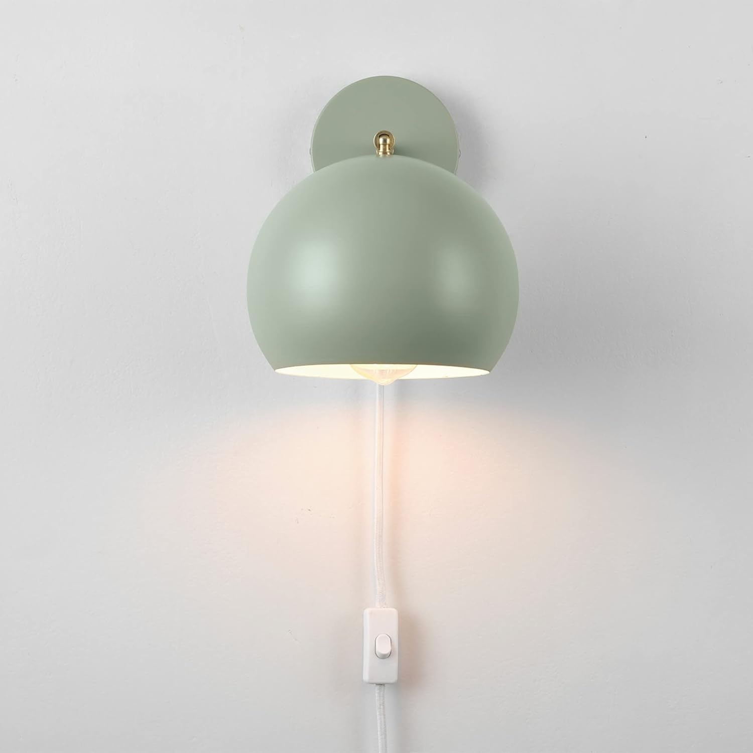 image:imageGlobe Electric 65866 Willow 1Light Plugin or Hardwire Wall Sconce Sage Green Matte Brass Accent Bulb Not Included