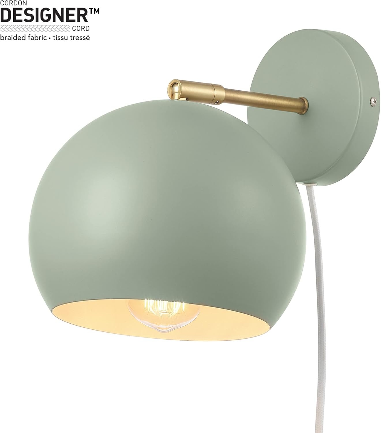 image:imageGlobe Electric 65866 Willow 1Light Plugin or Hardwire Wall Sconce Sage Green Matte Brass Accent Bulb Not Included
