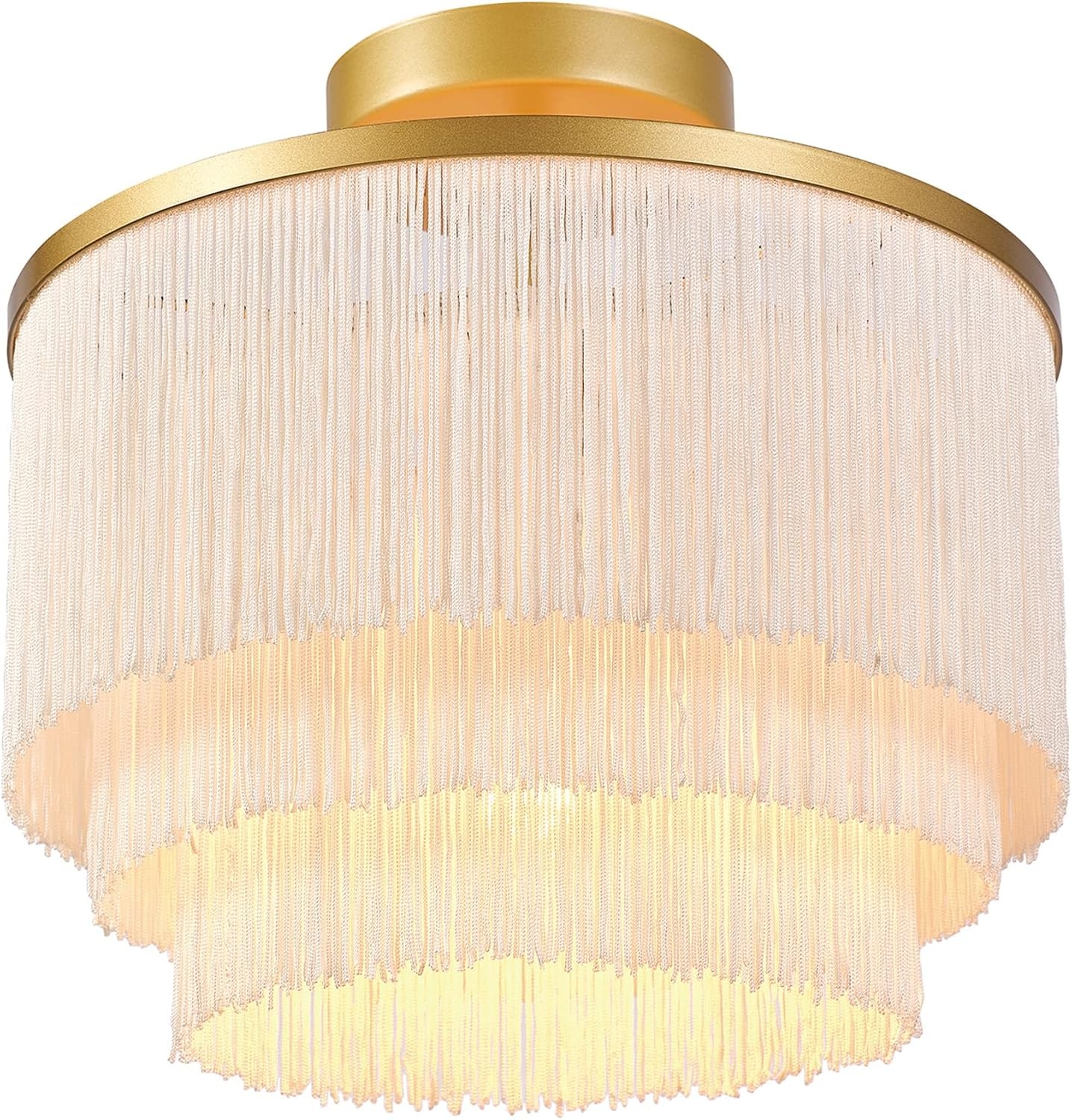 image:imageGlobe Electric 65892 1Light Flush Mount Ceiling Light Matte Gold White Fabric Fringe Shade Bulb Not IncludedPack of 1