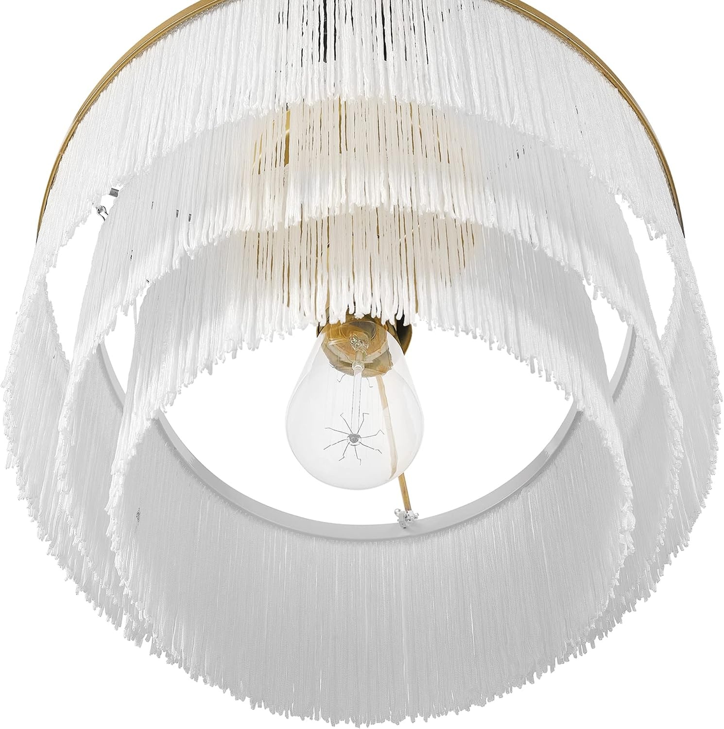 image:imageGlobe Electric 65892 1Light Flush Mount Ceiling Light Matte Gold White Fabric Fringe Shade Bulb Not IncludedPack of 1