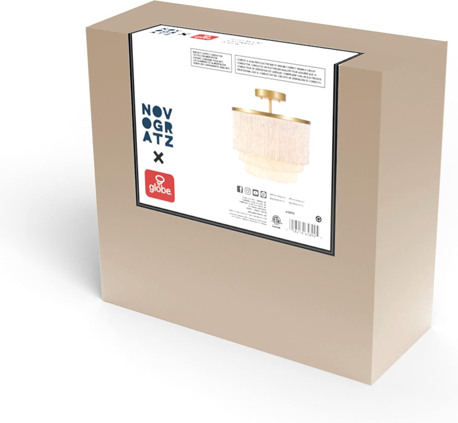 image:imageGlobe Electric 65892 1Light Flush Mount Ceiling Light Matte Gold White Fabric Fringe Shade Bulb Not IncludedPack of 1