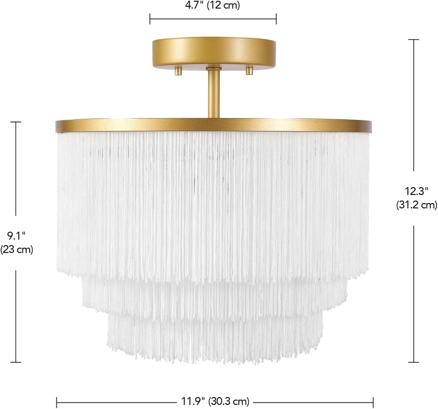 image:imageGlobe Electric 65892 1Light Flush Mount Ceiling Light Matte Gold White Fabric Fringe Shade Bulb Not IncludedPack of 1