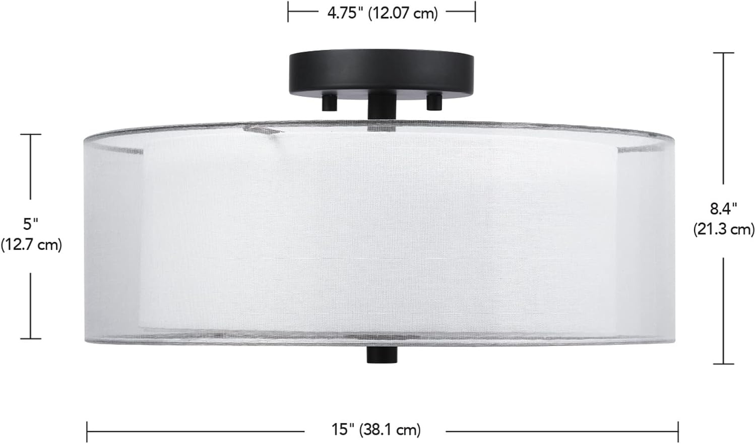 image:imageGlobe Electric 65895 2Light SemiFlush Mount Ceiling Light Matte Black Linen Inner Fabric White Organza Outer Shade Bedroom Lighting Fixtures Ceiling Lighting for Hallway or Dining Room
